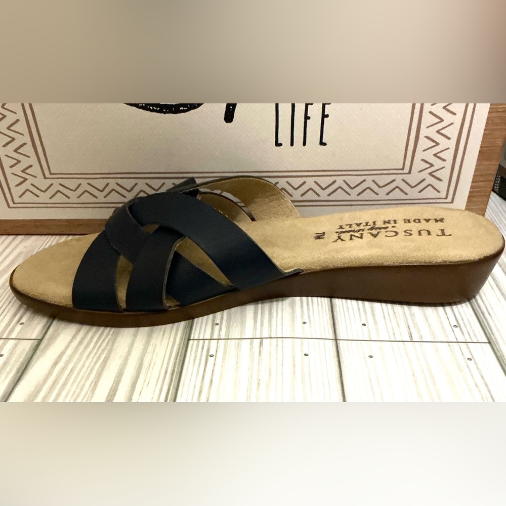 Woman’s Dark Blue Strappy Slide Sandals - Picture 10 of 10